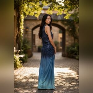 Elegant Blue Ombre Sleeveless Dress